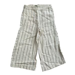Anthropologie cream & blue striped wide leg linen pants size S